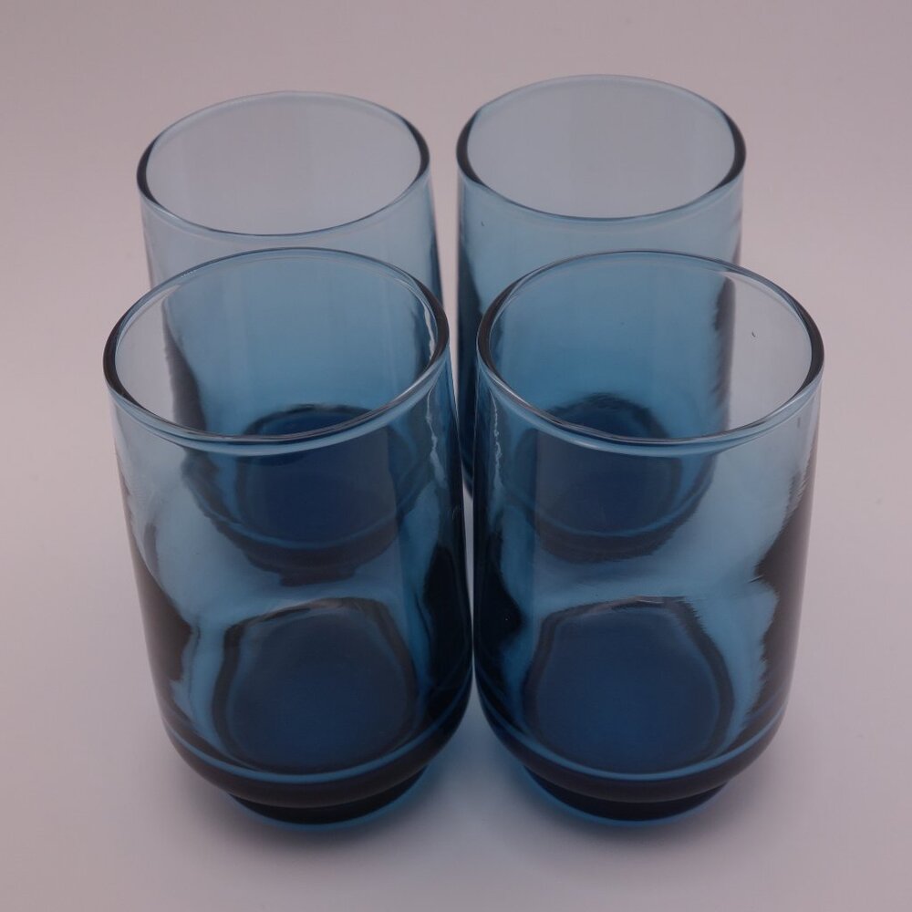 Set of Four(4) Vintage Dominion Glass Blue Glasses